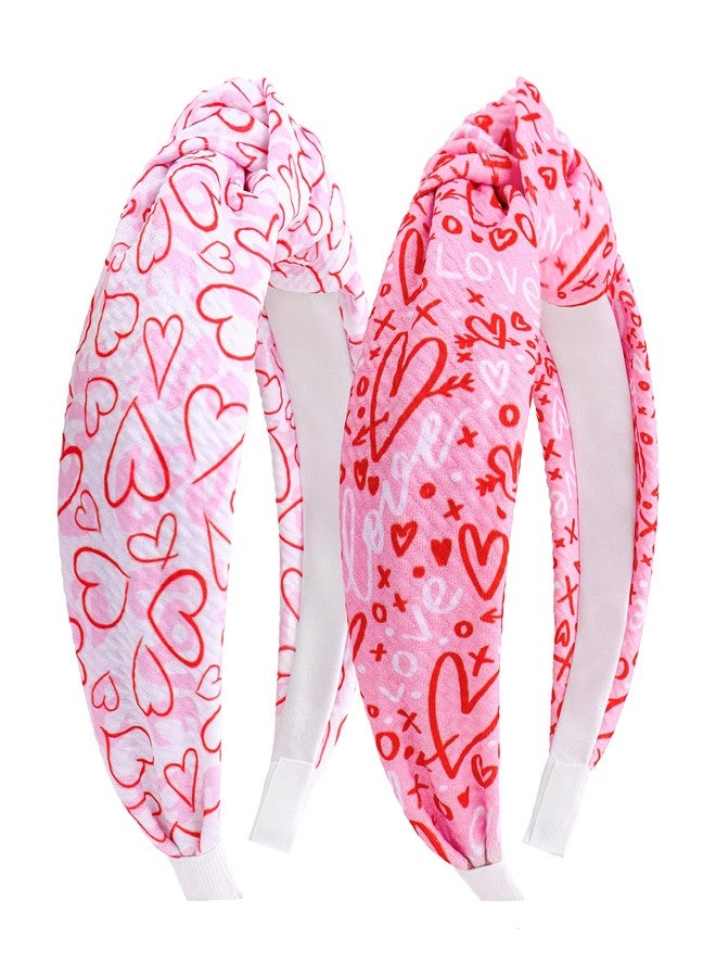 ONENINEDREAM Knotted Headband, 2pcs Top Knot Headbands for Women, Hair Band for Girls, Valentines Day Heart Headband, Pink, Hair Accessories, Wide Headbands, One Size Fits Most - Image 1
